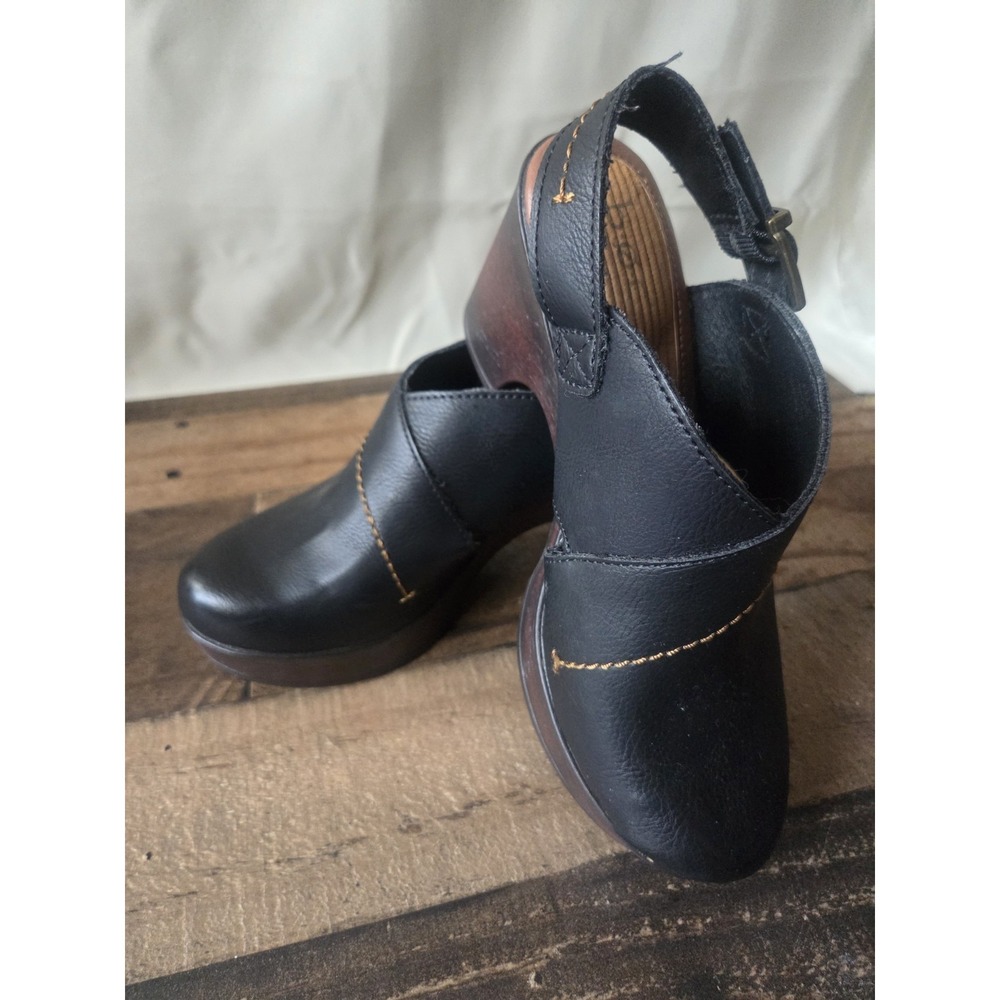 BOC Black Buckle Block Heel Clog Women's Shoes Sz 6